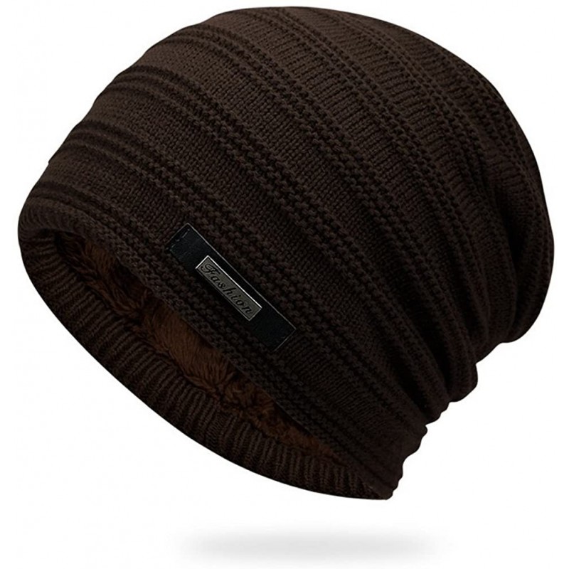 Skullies & Beanies Double-Sided Wearable Trendy Warm Soft Stretch Knit Slouchy Beanie Skull Hat Cap - T0067-brown - C01870EW3...