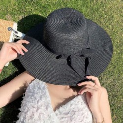 Sun Hats Women's Wide Brim Sun Protection Straw Hat-Folable Floppy Hat-Summer UV Protection Beach Cap - A-black - CB18S204X83...