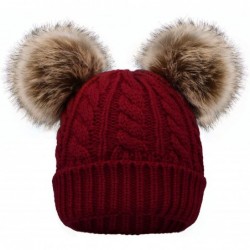 Skullies & Beanies Women Winter Cable Knit Fleece Lined Warm Pom Pom Beanie Hat - Burgundy_twist - CW18TC3X5L3 $26.49