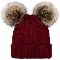 Skullies & Beanies Women Winter Cable Knit Fleece Lined Warm Pom Pom Beanie Hat - Burgundy_twist - CW18TC3X5L3 $30.02