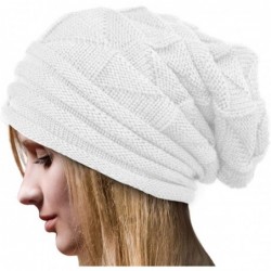 Skullies & Beanies Women's Winter Beanie Knit Crochet Ski Hat Oversized Cap Hat Warm White - CZ12B7QCV9F $19.10