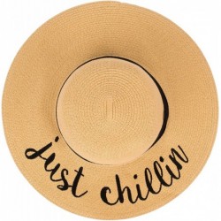 Sun Hats Exclusives Straw Embroidered Lettering Floppy Brim Sun Hat (ST-2017) - Just Chilin - C212NW13ELD $35.59