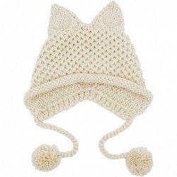 Skullies & Beanies Winter Cute Cat Ears Knit Hat Ear Flap Crochet Beanie Hat - Beige - CI185RLQ0MA $30.92
