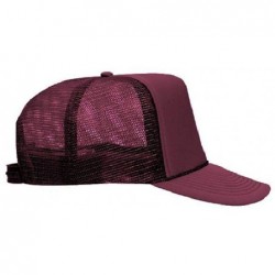 Baseball Caps Polyester Foam Front 5 Panel High Crown Mesh Back Trucker Hat - Burg. Marn - C712EXF1AED $25.58