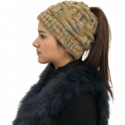 Skullies & Beanies Women's Ponytail Beanie Tail Soft Stretch Cable Cap Knit Messy Bun Hat for Winter - Khaki - CR18ZUOCC7U $1...