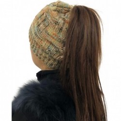 Skullies & Beanies Women's Ponytail Beanie Tail Soft Stretch Cable Cap Knit Messy Bun Hat for Winter - Khaki - CR18ZUOCC7U $2...