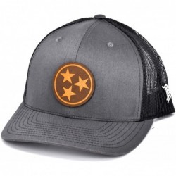 Baseball Caps Tennessee 'The Tristar' Leather Patch Hat Curved Trucker - Black - C718IGQC5E4 $49.23