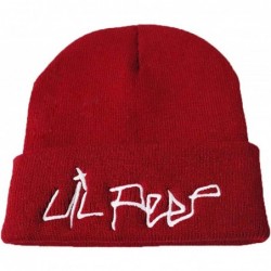 Skullies & Beanies Lil Peep Embroidered Knit Hat Stretchy Plain Beanie Cap for Men Women - Wine Red - CT18XE5ZNCX $32.69