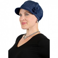 Newsboy Caps Newsboy Cap Summer Hats for Women Cotton Cancer Headwear Chemo Hair Loss Head Coverings Brighton - Navy Blue - C...