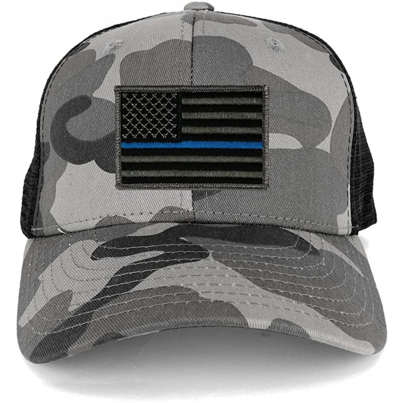 Baseball Caps US American Flag Embroidered Iron on Patch Adjustable Urban Camo Trucker Cap - UUB - Blue Line Patch - C712N4OA...