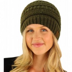 Skullies & Beanies Winter Trendy Soft Cable Knit Stretchy Warm Ribbed Beanie Skully Ski Hat Cap - Sequins New Olive - CJ18HAA...