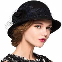 Fedoras Women's Wool Felt Bowler Hat - Black - CH128NIYZ49 $78.79