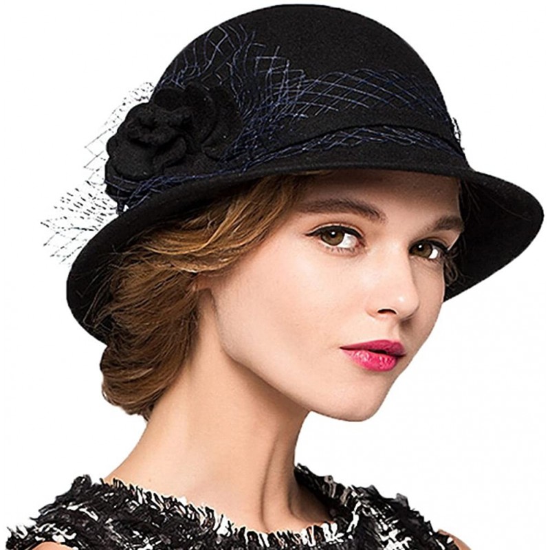 Fedoras Women's Wool Felt Bowler Hat - Black - CH128NIYZ49 $77.04