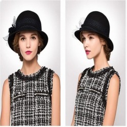 Fedoras Women's Wool Felt Bowler Hat - Black - CH128NIYZ49 $65.66