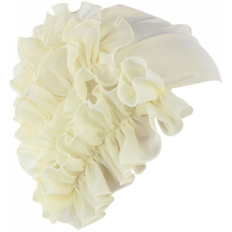 Skullies & Beanies Women Flower Solid Ruffle Cancer Chemo Elegant Hat Beanie Turban African Head Scarf Wrap Cap - Beige - CT1...