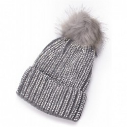 Skullies & Beanies Womens Faux Fur Pom Pom Beanie Ski Hat Cap Slouchy Knit Warm A469 - Gray - CQ1882LZ383 $27.52