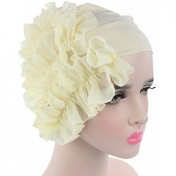 Skullies & Beanies Women Flower Solid Ruffle Cancer Chemo Elegant Hat Beanie Turban African Head Scarf Wrap Cap - Beige - CT1...