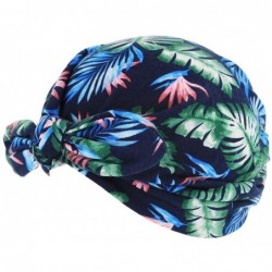 Skullies & Beanies Shiny Flower Turban Shimmer Chemo Cap Hairwrap Headwear Beanie Hair Scarf - Navy - CG18WYGQT54 $19.40