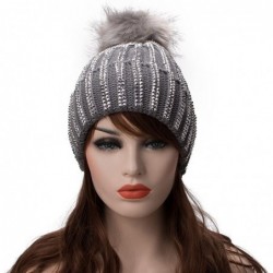 Skullies & Beanies Womens Faux Fur Pom Pom Beanie Ski Hat Cap Slouchy Knit Warm A469 - Gray - CQ1882LZ383 $21.11