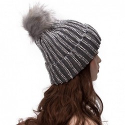 Skullies & Beanies Womens Faux Fur Pom Pom Beanie Ski Hat Cap Slouchy Knit Warm A469 - Gray - CQ1882LZ383 $21.11