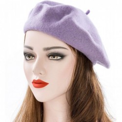 Berets Women Wool Beret Hat Solid Color French Style Warm Cap - Purple - C918LRWH0OA $26.87