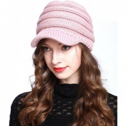 Visors Cable Ribbed Knit Beanie Hat w/Visor Brim - Chunky Winter Skully Cap - A Pink - CS12MXT6GJT $21.93