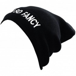 Skullies & Beanies I'm So Fancy Patched Logo Unisex Black Slouch Warm Knit Ribbed Beanie Hat - CA11S7TODWJ $19.20