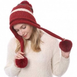 Skullies & Beanies Women Winter Peruvian Beanie Knitted Ski Cap with Ear Flaps Dual Layered Pompoms - Red - CQ18ZW34T50 $31.69