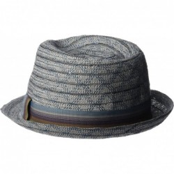 Fedoras Men's Fedora with Light Viscose Braid with Striped Band - Blue - CT17YS9I5S9 $61.49