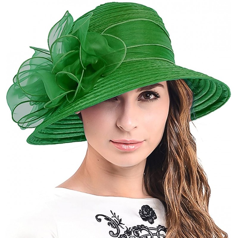 Sun Hats Ascot Kentucky Derby Bowler Church Cloche Hat Bowknot Organza Bridal Dress Cap S051 - Green - CW12F2NEV51 $46.25