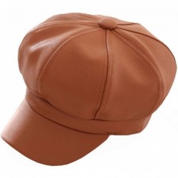 Berets PU Leather Beret Caps Women Newsboy Hats Autumn Winter Plain Visor Beret for Women Girl - Coffee - CR18A4IY33G $28.02