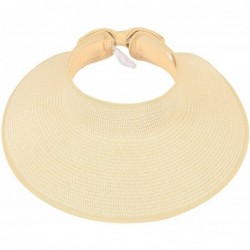 Visors Lullaby Women's UPF 50+ Packable Wide Brim Roll-Up Sun Visor Beach Straw Hat - Beige/White - CL183AQ8EDM $29.99