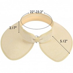 Visors Lullaby Women's UPF 50+ Packable Wide Brim Roll-Up Sun Visor Beach Straw Hat - Beige/White - CL183AQ8EDM $27.77