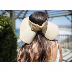 Visors Lullaby Women's UPF 50+ Packable Wide Brim Roll-Up Sun Visor Beach Straw Hat - Beige/White - CL183AQ8EDM $27.77