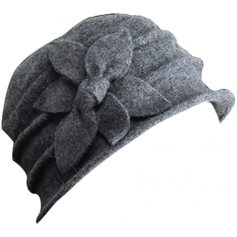 Berets Women 100% Wool Solid Color Round Top Cloche Beret Cap Flower Fedora Hat - 5 Khaki - CE186WYO76N $24.40