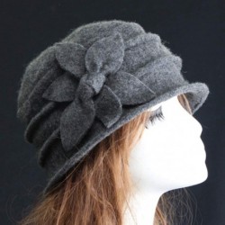 Berets Women 100% Wool Solid Color Round Top Cloche Beret Cap Flower Fedora Hat - 5 Khaki - CE186WYO76N $24.40