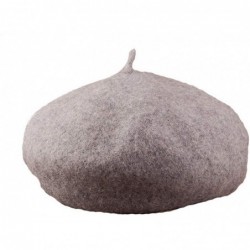 Berets Women Wool Beret Hat French Artist Solid Color Beanie Cap - Light Grey - CA18IGE88UK $12.97