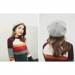 Berets Women Wool Beret Hat French Artist Solid Color Beanie Cap - Light Grey - CA18IGE88UK $20.61