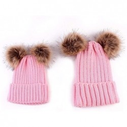 Skullies & Beanies Adults Children Double Fur Winter Casual Warm Cute Knitted Beanie Hats Hats & Caps - Pink - CF18AKC2S43 $1...