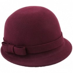 Fedoras Women's Cloche Wool Felt Cloche Hat - Bordeaux - CC187N8I25G $70.09