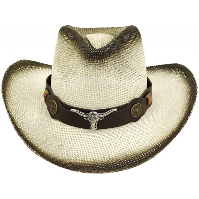 Cowboy Hats Unisex Cowboy Sunhat- Men Women Retro Western Cowboy Riding Hat Leather Belt Wide Brim Cap Hat - Coffee - CT18WZH...