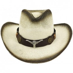 Cowboy Hats Unisex Cowboy Sunhat- Men Women Retro Western Cowboy Riding Hat Leather Belt Wide Brim Cap Hat - Coffee - CT18WZH...
