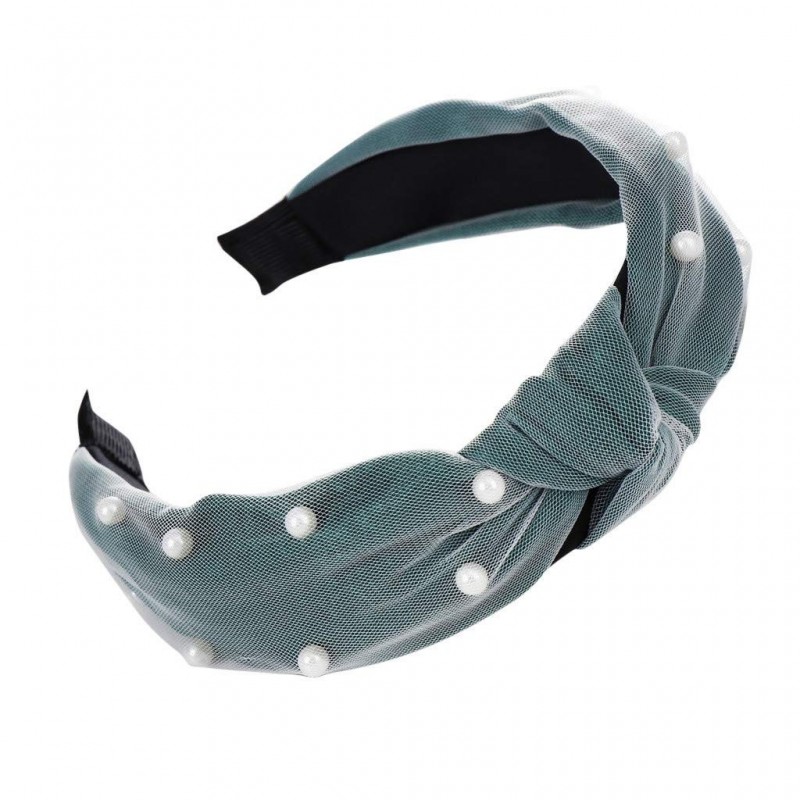Headbands Headbands for Women Vintage Twisted Faux Pearl Tie Beading Wide Hair Hoop Headwear Hairband (Green) - Green - CY18T...