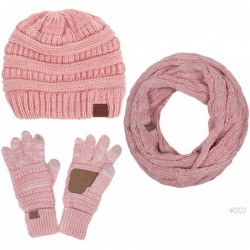 Skullies & Beanies 3pc Two Tone Trendy Warm Chunky Soft Stretch Cable Knit Beanie- Scarves and Gloves Set - 2 - C318H6O06KQ $...