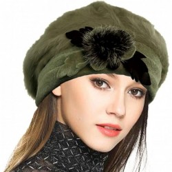 Berets Women's 100% Wool Bucket Hat Felt Cloche Beret Dress Winter Beanie Hats - Angora-green - C618X86Y4GU $26.77
