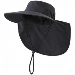 Sun Hats Outdoor UPF50+ Sun Hat Wide Brim Mesh Fishing Hat with Neck Flap - Black - CF18OT5N577 $24.63