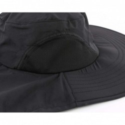 Sun Hats Outdoor UPF50+ Sun Hat Wide Brim Mesh Fishing Hat with Neck Flap - Black - CF18OT5N577 $28.20