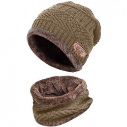 Cold Weather Headbands Men Warm Beanie Winter Thicken Hat and Scarf Two-Piece Knit Windproof Cap - Khaki - CV192ZLGCK8 $20.34