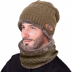 Cold Weather Headbands Men Warm Beanie Winter Thicken Hat and Scarf Two-Piece Knit Windproof Cap - Khaki - CV192ZLGCK8 $17.68