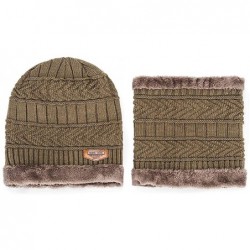 Cold Weather Headbands Men Warm Beanie Winter Thicken Hat and Scarf Two-Piece Knit Windproof Cap - Khaki - CV192ZLGCK8 $17.68